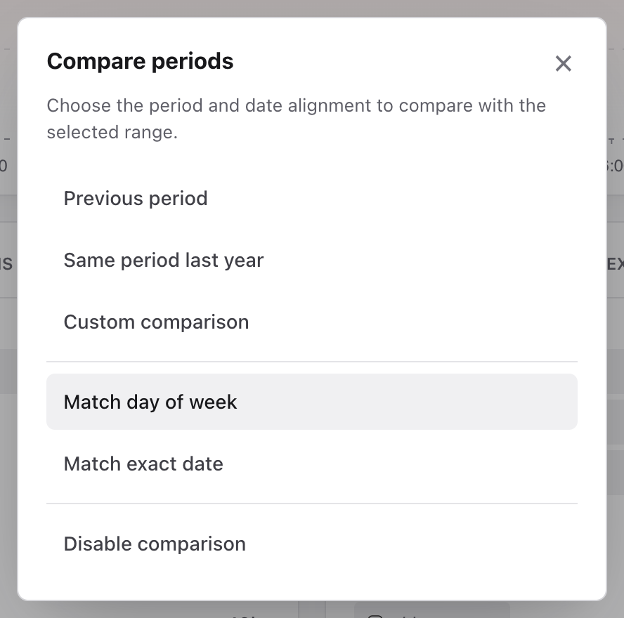 Compare periods with previous period, year-over-year and alignment choices